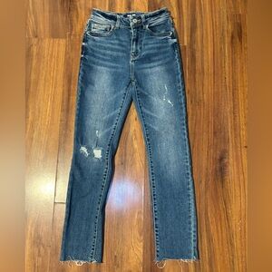 Stylish Distressed Blue Women's Straight Leg Jeans